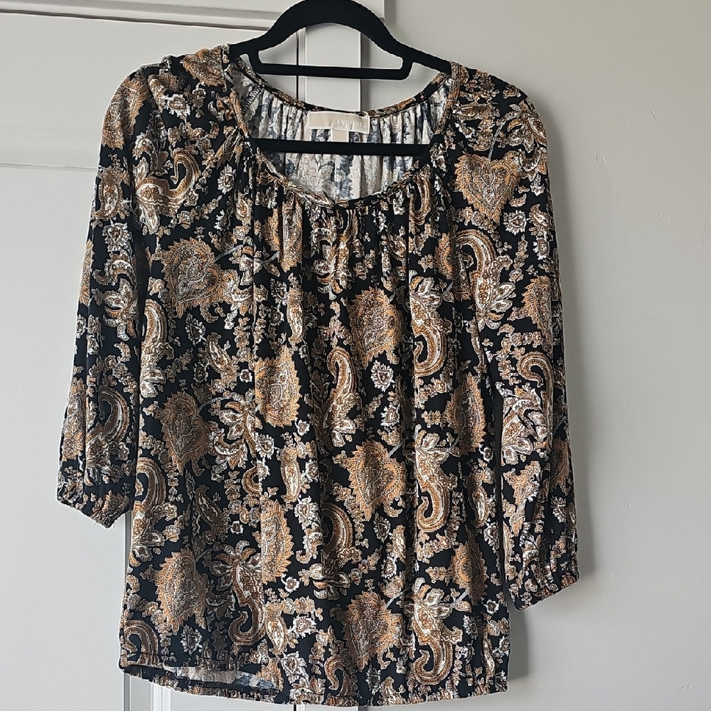 MICHAEL Michael Kors Black and Gold Paisley Blouse
